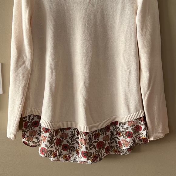 LOFT Cream Knit Sweater with Back Ties Over Floral/Vine Print Fooler Top - Picture 6 of 15